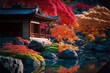 秋 紅葉 日本 京都 神社 自然 風景 イラスト 観光地, generative ai