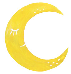 crescent moon, playful acrylic paint hand draw clip art
