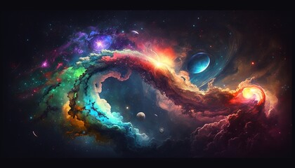 Wall Mural - colored galaxy in space surrounded by stars. generative ai