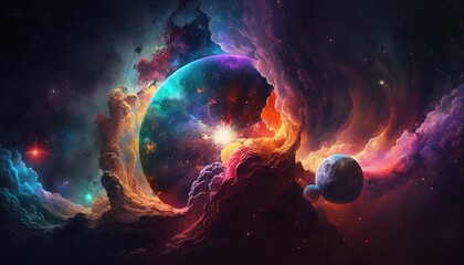 Wall Mural - colored galaxy in space surrounded by stars. generative ai