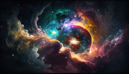 Wall Mural - colored galaxy in space surrounded by stars. generative ai