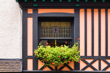 Wall Mural - window at a beautiful old half-timbered house in Dieppe, France