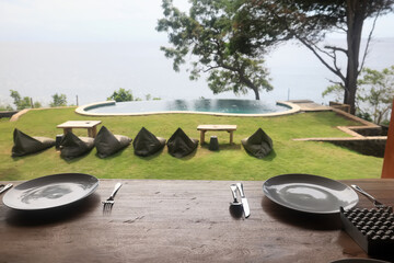 Canvas Print - table setting in the restaurant for the cafe interior menu