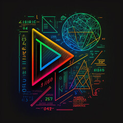Neon Colorful Rainbow Vector Abstract Math Geometry Algebra Equations Physics Generative AI