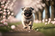 Adorable Puppy Pug Smile And Happiness. Purebred Dog. Generative AI