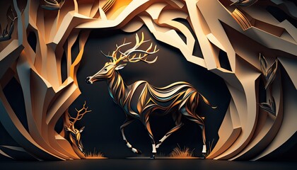 Wall Mural - Cool, Epic, Artistic, Beautiful, and Unique Illustration of Antelope Animal Cinematic Adventure: Abstract 3D Wallpaper Background with Majestic Wildlife and Futuristic Design (generative AI)