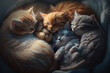 © dewaai - a group of cats all snuggled up together, sleeping in a pile or grooming each other Generative AI