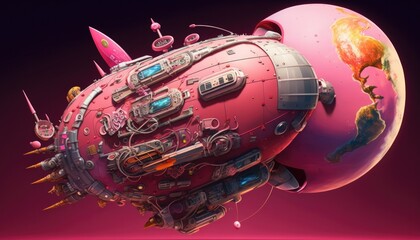 Wall Mural - A pink airship illustrations, ai art