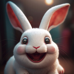 Poster - Very happy and lovely white rabbit designed in 3D