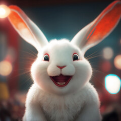 Wall Mural - Very happy and lovely white rabbit designed in 3D