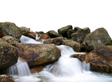 Fototapeta Mapy - Waterfall on mountain stream isolated on transparent background, PNG.