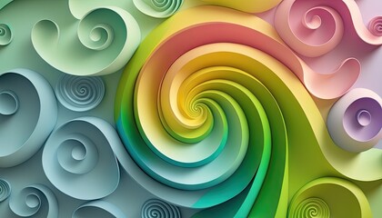 Saint Patrick's Day Geometric Shapes with Swirl designs and Pastel color palette : A Beautiful Unique Colorful and Bold 3D Rendering Wallpaper Template for Celebration (generative AI)