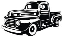 Classic Retro Style Monochrome American Car Illustration 