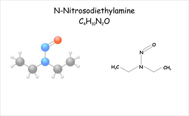 Wall Mural - Stylized molecule model/structural formula of N-Nitrosodiethylamine. Found in tobacco smoke.