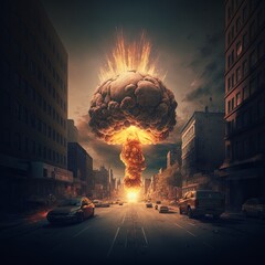 Wall Mural - Nuclear explosion over the city. War or terrorism concept. Generative AI