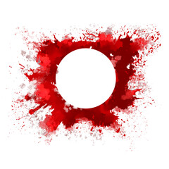 horror illustration abstract red paint splash, blood stain circle frame isolated on blank space.