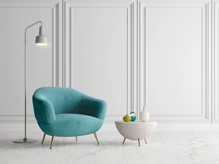 Canvas Print - Luxury blue armchair in modern classic style interior.3d rendering