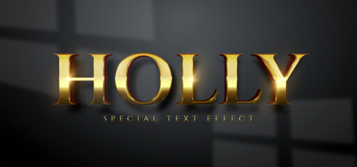 Creative 3d gold text holly editable style effect template