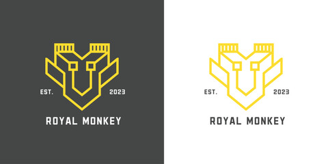 Wall Mural - Royal Monkey logo design illustration icon vector symbol flat simple monogram wild animal wildlife mammal gold luxury for corporate brands