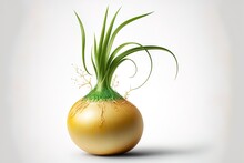 Green-budded Onion Bulb. Authentic Looking, Uncut, Unpeeled, Yellow Onions Generative AI