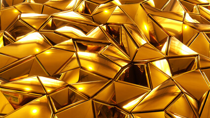 Wall Mural - Abstract mosaic background, gold shiny metal polygons