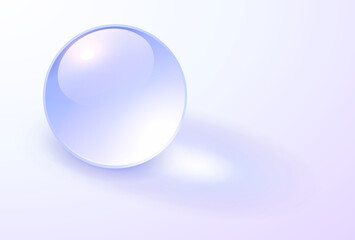 Wall Mural - Background with glass transparent sphere, light purple blue ball with shadows, 3D vector illustration.
