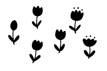 Wall Mural - tulip flower icon set, vector hand drawn doodle illustration.