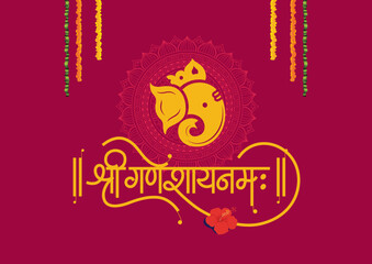 illustration of Lord Ganpati with Shree Ganeshay Namah typographic