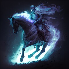 Wall Mural - spectral knight galloping on a ghostly steed, fantasy art, AI generation.