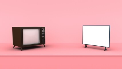 old television and smart tv isolated. 3d rendering