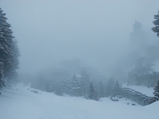 Wall Mural - A land covered with snow by a blizzard. 