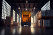 © VICHIZH - Truck for transportation stands in a warehouse with boxes and shelves, loading goods. Generative AI