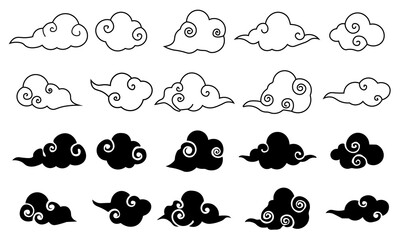 Wall Mural - Chinese cloud set of black and linear chinese cloud vector graphics eps10