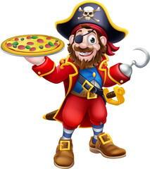 Poster - Pirate Cartoon Captain Pizza Chef Mascot