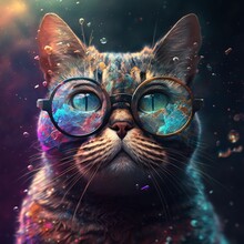 Illustration Cat With Glasses - By Ai Generative