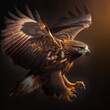 Generative AI illustration of beautiful powerful Golden Eagle in flight with wings wide open