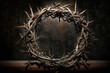 Generative AI illustration of powerful religious Easter concept image of Crown of Thorns in desert arid background landscape