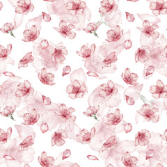 Poster - Watercolor floral seamless pattern – Sakura, Cherry blossom, spring flowers, wedding design.