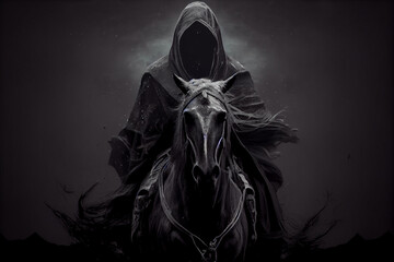 scary dark knight on the black horse character design concept created by generative ai