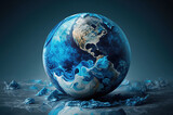 Fototapeta  - Blue marble sphere in the shape of the planet earth. Generative AI.