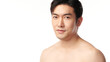 © kitthanes - Portrait of shirtless young handsome Asian man for skincare and beauty concepts against on white background,