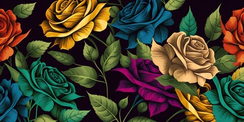 Wall Mural - Floral retro colorful flowers background