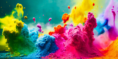Wall Mural - Exploding liquid paint in rainbow colors with splashes, Generative AI Illustration 03
