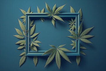 Wall Mural - Picture frame wrapped in marijuana leaves created with generative AI technology