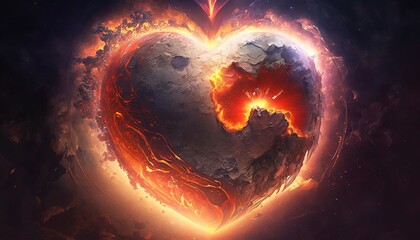 Wall Mural - heart shape earth planet is cracking ready to break into piece, idea for extreme weather crisis and world environmental preservation, Generative Ai