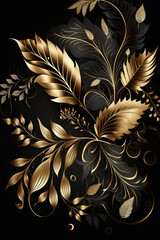 Luxury gold and black floral leaves background. AI	