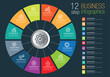 Circle chart infographic template with 12 options for presentations, advertising, layouts, annual reports