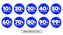 Bundle Sale Labels Discount Tags With Percent Set 10,20,30,40,50,60,70,80,90,99 , Blue, White