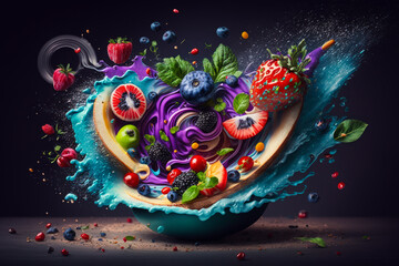 Wall Mural - An image of bowl filled with fruit and sprinkles. Generative AI.