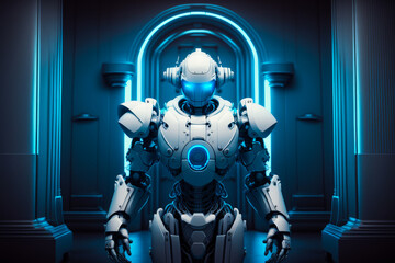 Poster - an image of robot standing in front of door. generative ai.